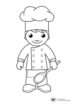 a cartoon character with a chef's hat and cooking utensils in his hand