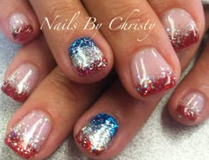 French Shellac Nails, Pedicure Winter, Blue Shellac Nails, French Shellac, Shellac Pedicure, Patriotic Nails Design, Firework Nails, Patriotic Nails, Fourth Of July Nails