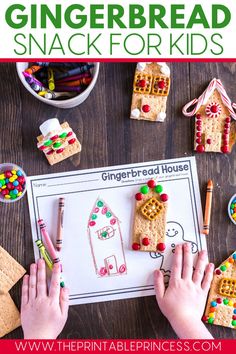 a person making gingerbread house cookies with crayons and colored pencils on the table