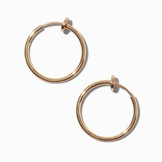 Gold 20MM Clip On Hoop Earrings Clip On Hoop Earrings, Golden Earrings, Gold Clips, Fashionable Jewelry, Jewelry And Accessories, Gold Hoops, Metal Style, Christmas Wishes, Gold Hoop