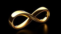 an infinite symbol is shown in gold on a black background, with the light reflecting off it's surface