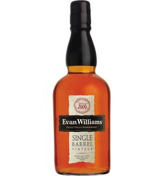 an empty bottle of evan williams single barrel whiskey