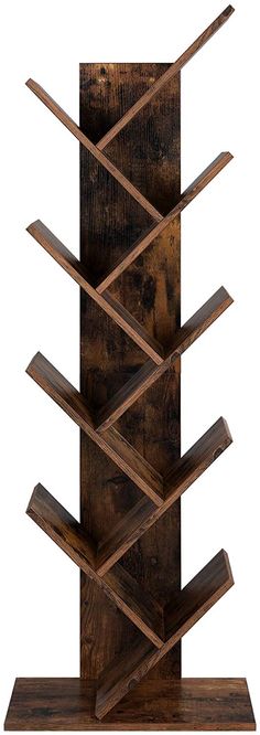 a wooden shelf with three shelves on each side and two long sticks sticking out of the top