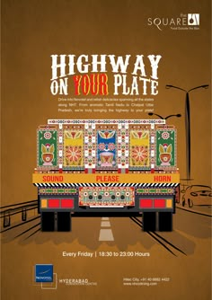 a poster for the highway on your plate event with an image of a colorful truck