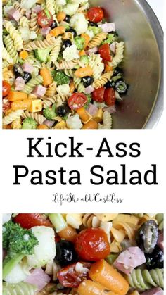 https://lifeshouldcostless.com/kick-ass-pasta-salad-recipe/ Easy Italian Pasta Salad, Summer Pasta Salad Recipes, Bacon Ranch Pasta Salad, Classic Pasta Salad, Resep Pasta, Ranch Pasta, Resep Salad, Best Pasta