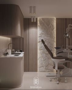 a dentist's chair in the middle of a room