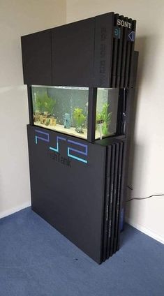 an aquarium in the corner of a room