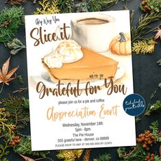 a flyer for an appreciation event featuring pumpkin pie and whipped cream