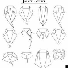 the instructions for how to make jacket collars in different styles and colors, including one with