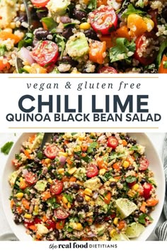 a bowl filled with black bean salad next to the words vegan and gluten free