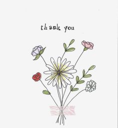 a thank card with flowers on it and the words, thank you written in black ink