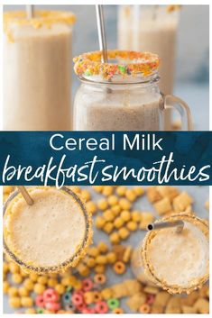 cereal milk breakfast smoothies in glass mugs