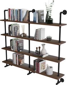 Industrial Pipe Wall Shelves Pipe Shelving with Real Wood Plank ,60 Inches Floating Shelves for Wall Pipe Wall Shelves, Galvanized Pipe, Wood Pipe, Book Shelves