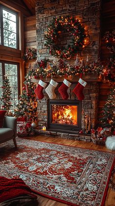 Cabin Christmas Decor, Christmas Village Sets, Rustic Lanterns, Cabin Christmas, Christmas Mantel Decorations, Christmas Decorations Living Room, Christmas Living Rooms, Christmas Fireplace, Old Christmas