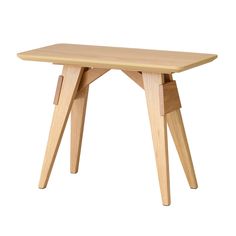 a small wooden table with two legs and a wood top on an isolated white background