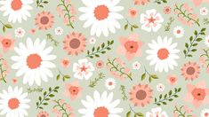 a floral pattern with pink, white and green flowers on a light green background for wallpaper