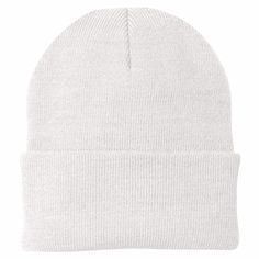 "Find the Port & Company® Knit Cap at Michaels. com. Keep your head well covered during cooler weather in our cap that has a 3-inch folding cuff for easy embroidery. Keep your head well covered during cooler weather in our cap that has a 3\" folding cuff for easy embroidery. Details: Available in multiple colors 100% acrylic | Port & Company® Knit Cap in White | Michaels®" Easy Embroidery, 6 Panel Cap, Knit Cap, Profile Design, Cooler Weather, Embroidery Details, Soft White, A Hook, Hook And Loop