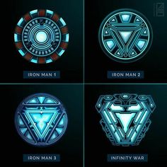 the iron man symbol is shown in four different colors