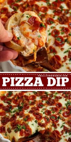 the pizza dip is loaded with cheese, pepperoni and other toppings to make it an appetizer