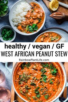 healthy vegan / gf west african peanut stew with white rice and spinach