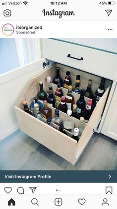 an instagram photo with bottles in the bottom drawer