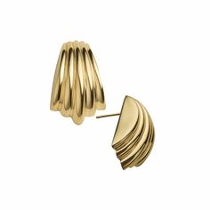 These curved and corrugated earrings have a very retro-glam feel that looks super modern in gleaming vermeil. Make these your standout style, wearing them solo on your ear.- 18k yellow gold plated silver; sterling silver - Approximately 4.37 grams- Approximate length: 1"- Approximately 15 mm wide - Post back Cooper Earrings, Retro Glam, Gold Plated Silver, Gold Plated Sterling Silver, Pure Silver, Gold Vermeil, Sterling Silver Earrings, Solid Gold, Gold Earrings