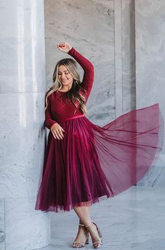 Queen For A Day Burgundy Tulle Skirt - DM Exclusive Quality online women’s modest clothing & accessories boutique. Everything you need at unbeatable prices. Modest dresses Modest bridesmaid dresses, modest missionary dresses, plus size modest fashion, xs-4xl sizes, modest fashion for all bodies, mother of the bride dresses Modest swim designs. One pieces, tankinis, midkinis, and more! Fall Full Tulle Skirt Dresses, Fall Tulle Dress With Flowy Skirt, Flowy Tulle Skirt Dress For Fall, Tulle Skirt Dress For Fall, Winter Party Dress With Flowy Skirt, Winter Party Dresses With Flared Skirt, Burgundy Tulle Skirt, Modest Lace Dress, Plus Size Modest