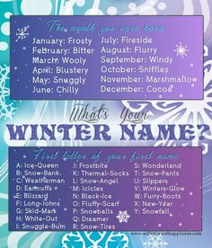 an advertisement for the winter name game