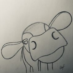 a drawing of a cow with its eyes closed