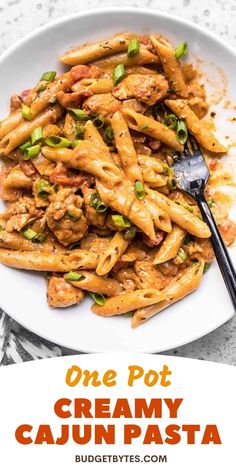 one pot creamy cajun pasta on a white plate