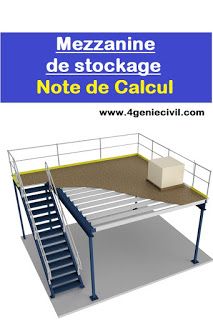 an image of a metal structure with stairs and railings on the bottom, next to a sign that reads mezzaine de stockage note de calcul