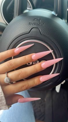 Stilettos Xl Long Acrylic Nails Almond, Long Stilleto Nails Design Fall, Plain Nail Inspo Acrylic, Long Acrylic Nails Pointy, Pink Stellio Nails, Medium Long Almond Nails, Basic Stiletto Nails, Exotic Stiletto Nails, Stiletto Nails Fall Colors