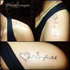 three pictures of the back of a woman's shoulder with tattoos on her chest