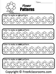 flower pattern worksheet for kids to practice their handwriting and number recognition skills with flowers