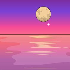 the moon is rising over the water at sunset or sunrise with pink and purple hues