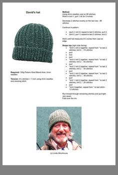 an old man's hat is shown on the webpage, and it appears to be knitted