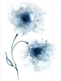 two blue flowers in watercolor on white paper