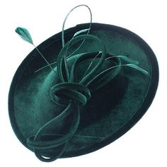 Premium Elegant Womens Loop Velvet Wedding Occasion Church Fascinator Headpiece Hat A624, Womens Accessories Green Fascinator Hat, Hat With Feather, Church Lady Hats, Green Fascinator, Classy Hats, Velvet Wedding, Derby Fascinator, Velvet Cloth, Couture Hats