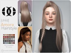 The Sims Resource - Amora Hairstyle [Child] Sims 4 Kids Hair Alpha, Hairstyle For Children, Sims 4 Child Hair, Cas Poses, S4cc Hair, Child Hairstyles, Vampire Hair, Lotes The Sims 4, Color Overlay