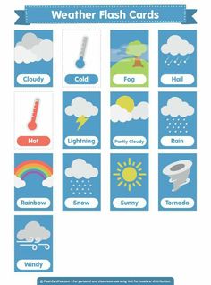 the weather flash cards for kids to learn how to use them in their classroom or home