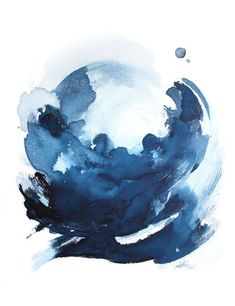 an abstract painting with blue and white colors