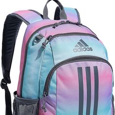 This Product Is Made With Recycled Content As Part Of Our Ambition To End Plastic Waste. Lifetime Warranty. Wipe-Able Material For Easy Spot Cleaning With Soap And Water. 3 Exterior Zippered Pockets For Organization. 2 Exterior Water Bottle Pockets. Sporty Pink School Backpack, Sporty Pink Backpack For School, Adidas Sports Bag In Pink, Trendy Adidas School Backpack, Adidas Blue Backpack, Blue Adidas School Bags, Adidas Blue School Bags, Trendy Adidas Backpack For Back To School, Adidas Pink Backpack For Daily Use