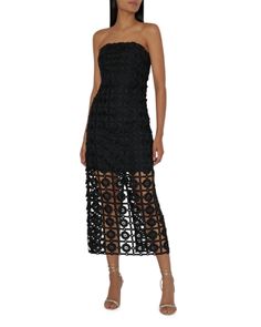 Milly Kait Tile Lace Dress Textured Tile, Lace Outer, Maxi Design, Black Lace Midi Dress, Ankle Length Dress, Lace Outfit, Lace Strapless, Tile Pattern, Strapless Maxi