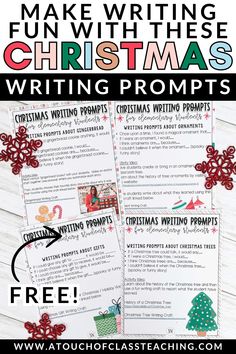 christmas writing prompts with the text make writing fun and easy for kids to use