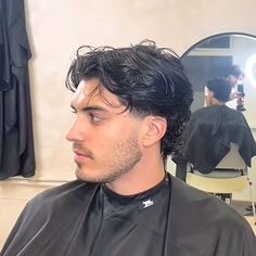 Middle Part Pushed Back Hair Men, Men Slick Back Hairstyle Curly, Skin Fade Messy Top, Long Hair Taper Men, Short Hairstyles For Men Wavy Hair, Tapered Fade Mullet, Hairstyles For Men Middle Part, Tapered Fade Mullet Men, Flow Tapered Haircut