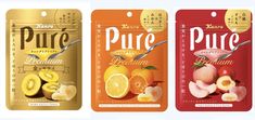 three packets of pure fruit are shown