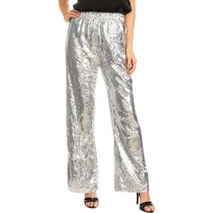 Get ready to dazzle in our Sparkly Sequin Flare Wide Leg Pants! These disco-inspired pants feature an elastic, stretchy waistband for comfortable wear day or night. With their relaxed, wide leg fit and shimmering sequins, they're perfect for anyone looking to make a statement on the dance floor! 70s Fashion Icons, Disco Pants, 70’s Fashion, 70s Disco, Never Enough, Fashion Icon, Women Pants Casual, Denim Outfit, 70s Fashion