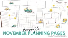 the november planning pages with sunflowers on them