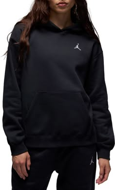 Looking for a little extra warmth? Grab this classic hoodie. Smooth on the outside and brushed soft on the inside, this midweight fleece gives you all the cozy feels with a roomy, relaxed fit. Fit & Design: Loose fit: roomy and relaxed Ribbed cuffs and hem Front pocket Embroidered Jumpman Comfy Black Hoodie For Streetwear, Black Fleece Sweats With Cozy Fit, Black Cozy Fit Fleece Sweats, Comfy Black Hoodie Sweatshirt, Comfy Black Sweatshirt With Drawstring Hood, Comfy Black Hooded Hoodie, Black Hoodie With Cozy Fit And Crew Neck, Black Crew Neck Hoodie With Cozy Fit, Black Fleece Hoodie For Loungewear