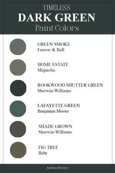 the color scheme for dark green paint colors is shown in black and white, with different shades